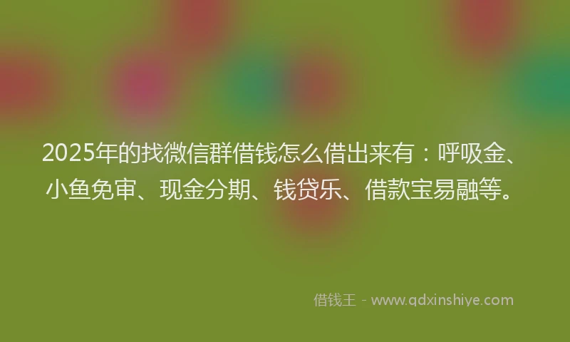 2025年的找微信群借钱怎么借出来有：呼吸金、小鱼免审、现金分期、钱贷乐、借款宝易融等。