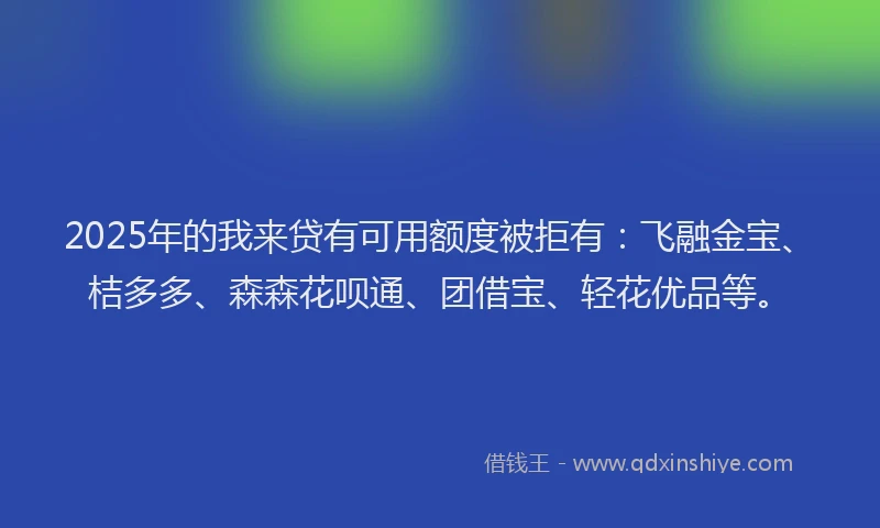 2025年的我来贷有可用额度被拒有：飞融金宝、桔多多、森森花呗通、团借宝、轻花优品等。