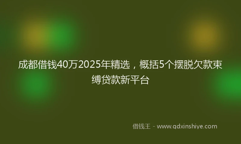 成都借钱40万2025年精选，概括5个摆脱欠款束缚贷款新平台