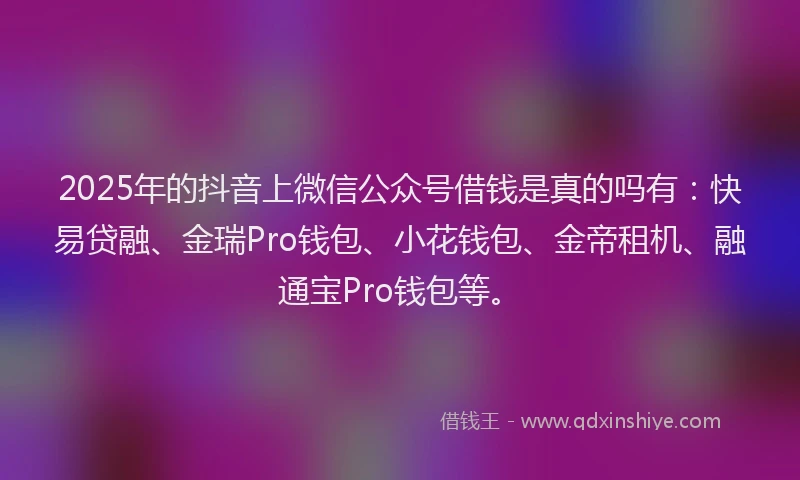 2025年的抖音上微信公众号借钱是真的吗有：快易贷融、金瑞Pro钱包、小花钱包、金帝租机、融通宝Pro钱包等。