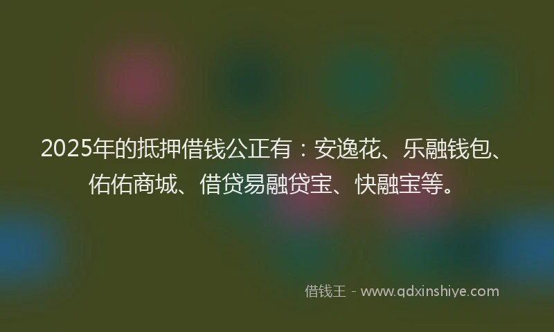 2025年的抵押借钱公正有：安逸花、乐融钱包、佑佑商城、借贷易融贷宝、快融宝等。