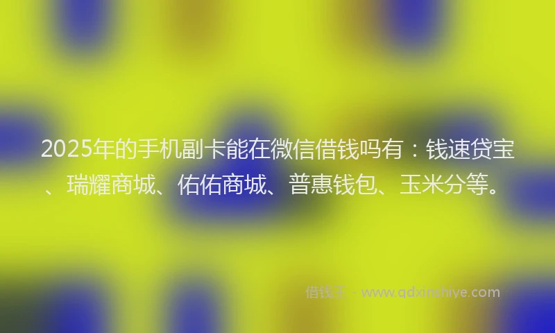 2025年的手机副卡能在微信借钱吗有：钱速贷宝、瑞耀商城、佑佑商城、普惠钱包、玉米分等。