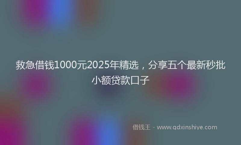 救急借钱1000元2025年精选，分享五个最新秒批小额贷款口子