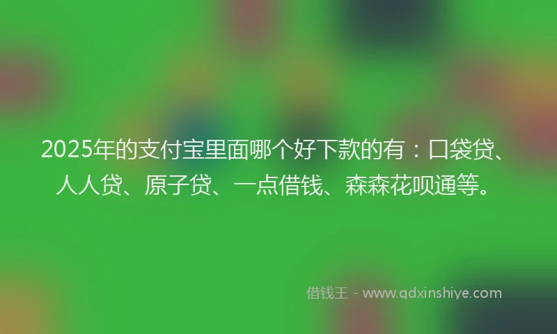 2025年的支付宝里面哪个好下款的有：口袋贷、人人贷、原子贷、一点借钱、森森花呗通等。