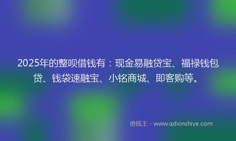 2025年的整呗借钱有：现金易融贷宝、福禄钱包贷、钱袋速融宝、小铭商城、即客购等。