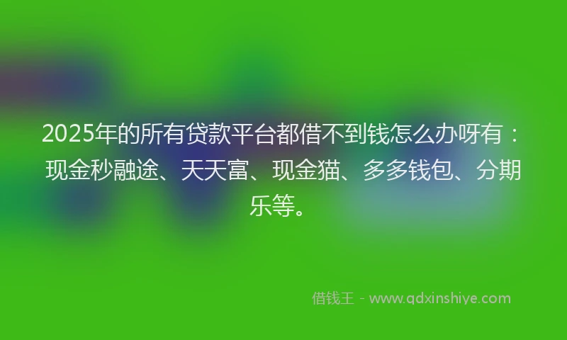 2025年的所有贷款平台都借不到钱怎么办呀有：现金秒融途、天天富、现金猫、多多钱包、分期乐等。