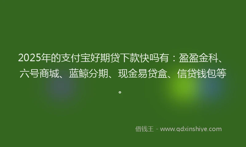 2025年的支付宝好期贷下款快吗有：盈盈金科、六号商城、蓝鲸分期、现金易贷盒、信贷钱包等。