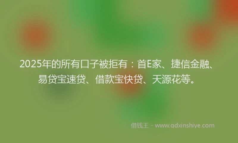 2025年的所有口子被拒有：首E家、捷信金融、易贷宝速贷、借款宝快贷、天源花等。