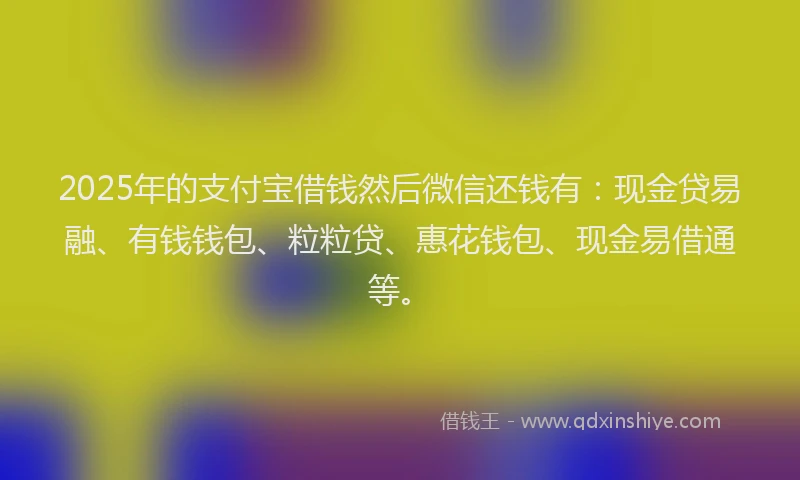 2025年的支付宝借钱然后微信还钱有：现金贷易融、有钱钱包、粒粒贷、惠花钱包、现金易借通等。