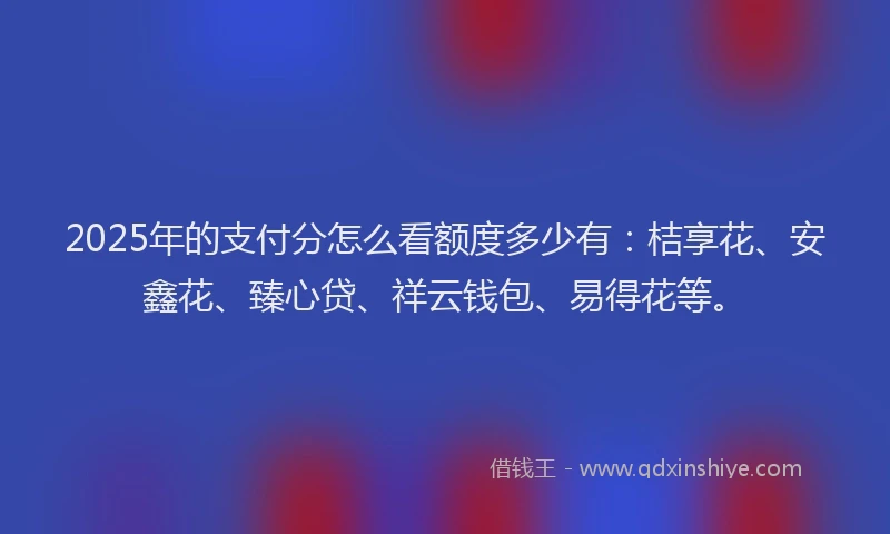 2025年的支付分怎么看额度多少有：桔享花、安鑫花、臻心贷、祥云钱包、易得花等。