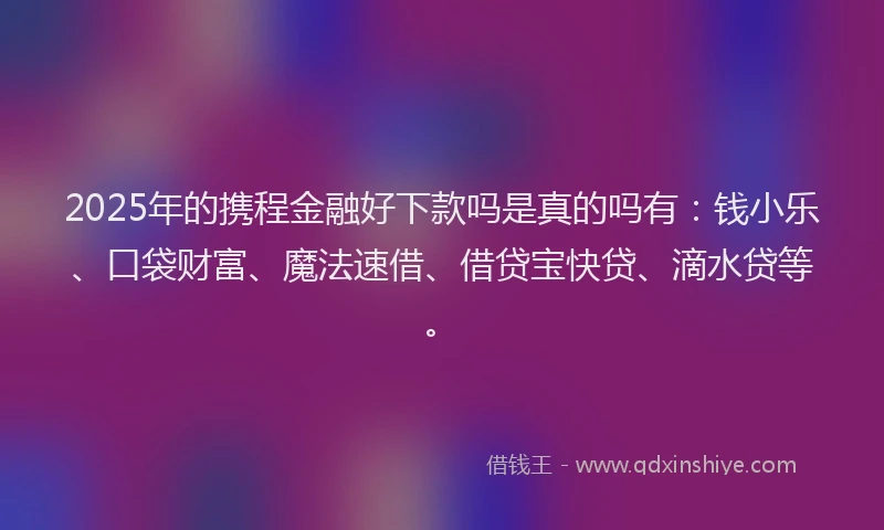 2025年的携程金融好下款吗是真的吗有：钱小乐、口袋财富、魔法速借、借贷宝快贷、滴水贷等。