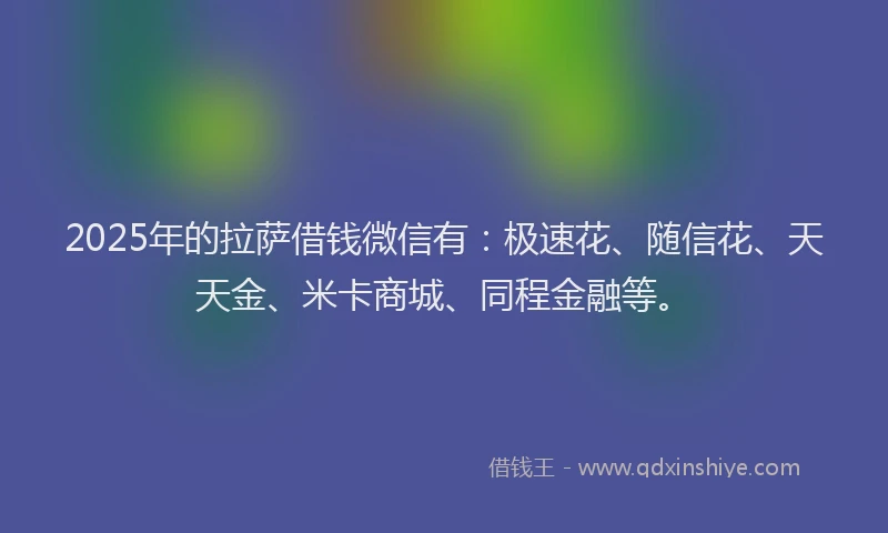 2025年的拉萨借钱微信有：极速花、随信花、天天金、米卡商城、同程金融等。