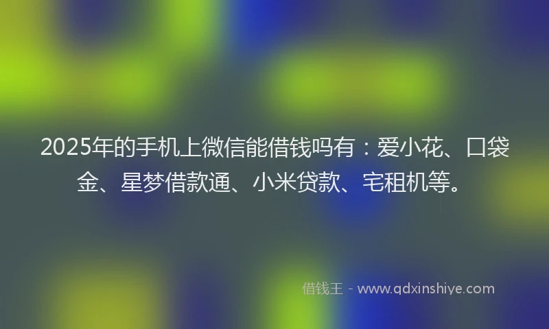 2025年的手机上微信能借钱吗有：爱小花、口袋金、星梦借款通、小米贷款、宅租机等。