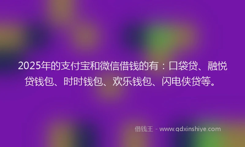 2025年的支付宝和微信借钱的有：口袋贷、融悦贷钱包、时时钱包、欢乐钱包、闪电侠贷等。