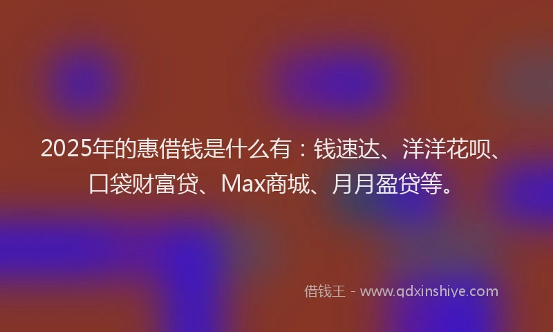 2025年的惠借钱是什么有：钱速达、洋洋花呗、口袋财富贷、Max商城、月月盈贷等。