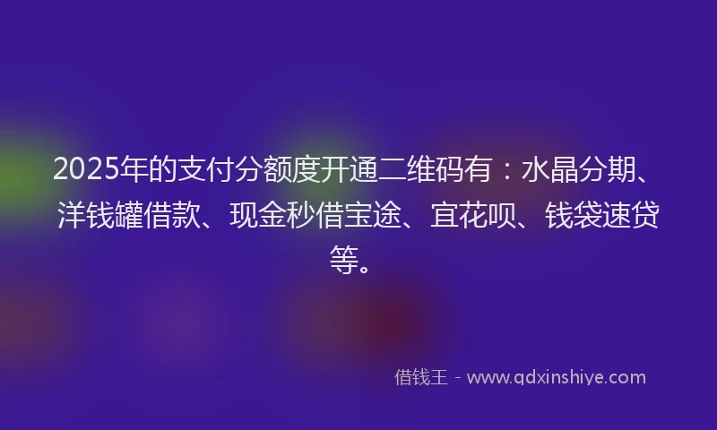 2025年的支付分额度开通二维码有：水晶分期、洋钱罐借款、现金秒借宝途、宜花呗、钱袋速贷等。
