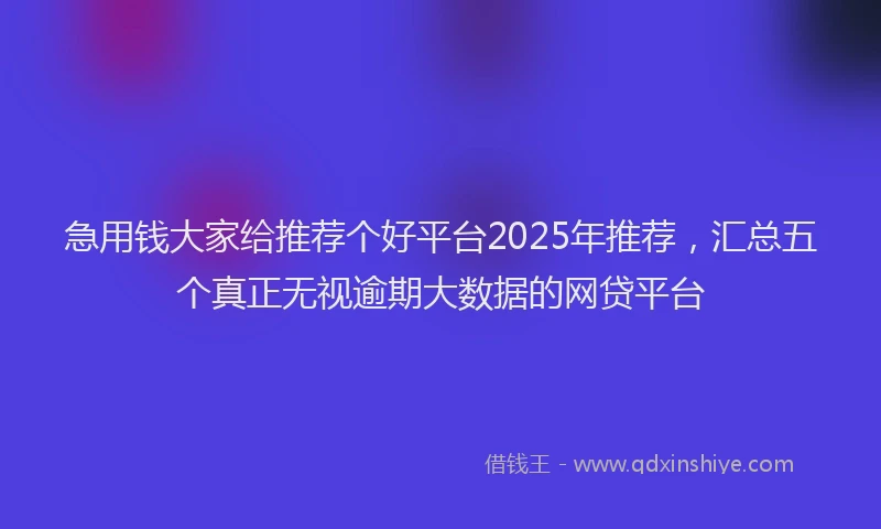 急用钱大家给推荐个好平台2025年推荐，汇总五个真正无视逾期大数据的网贷平台