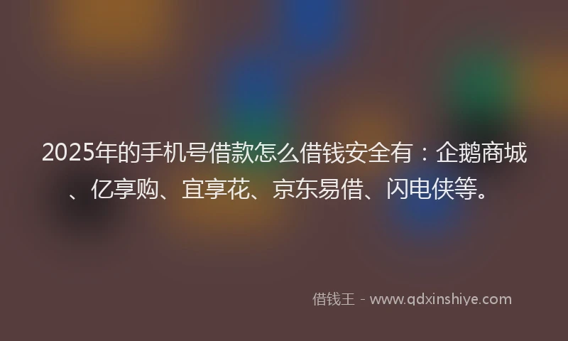 2025年的手机号借款怎么借钱安全有：企鹅商城、亿享购、宜享花、京东易借、闪电侠等。