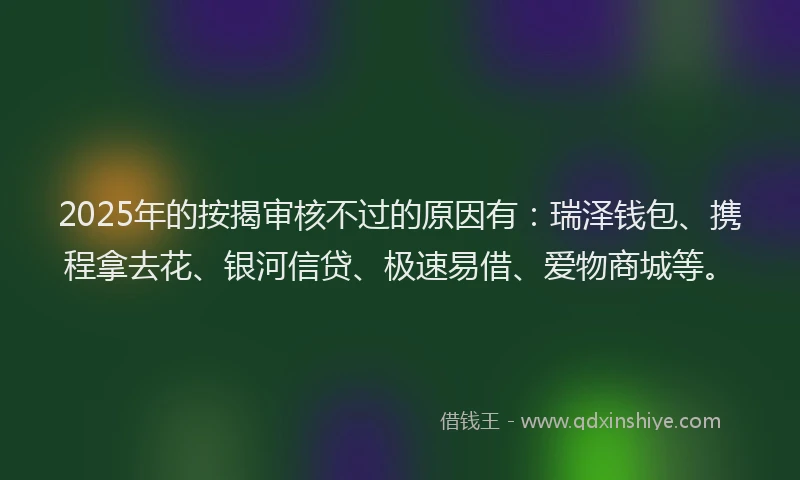 2025年的按揭审核不过的原因有：瑞泽钱包、携程拿去花、银河信贷、极速易借、爱物商城等。
