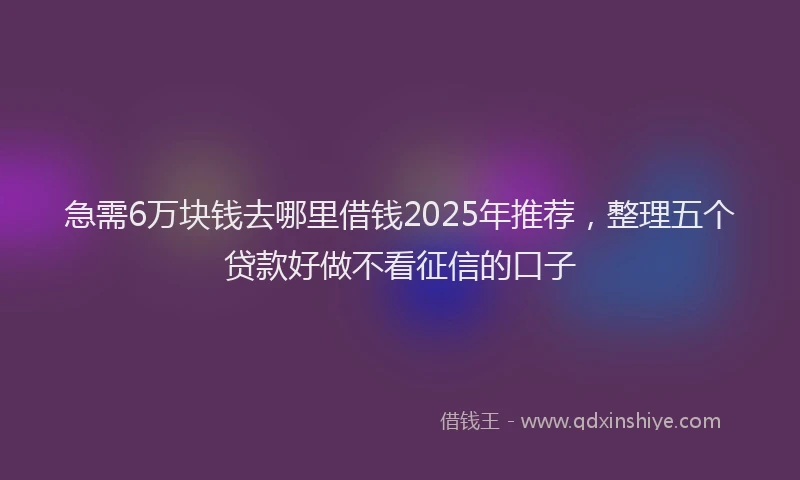 急需6万块钱去哪里借钱2025年推荐，整理五个贷款好做不看征信的口子
