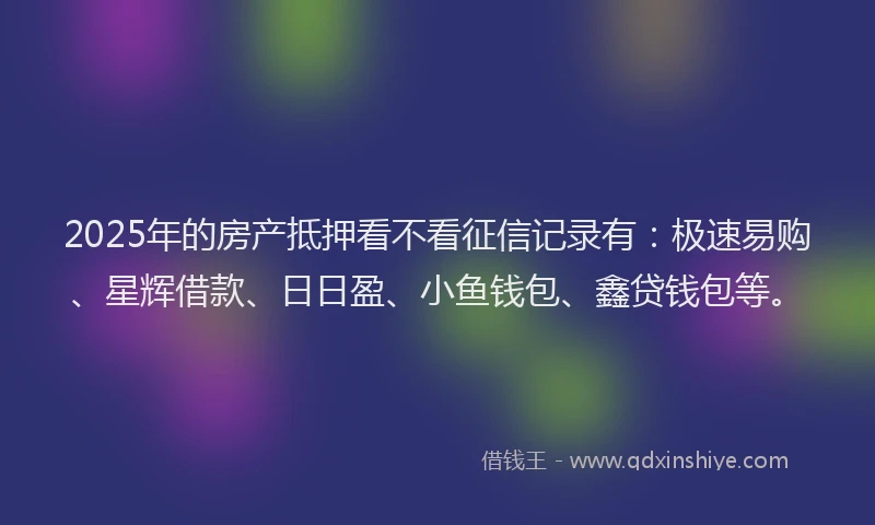 2025年的房产抵押看不看征信记录有：极速易购、星辉借款、日日盈、小鱼钱包、鑫贷钱包等。