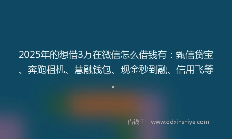 2025年的想借3万在微信怎么借钱有：甄信贷宝、奔跑租机、慧融钱包、现金秒到融、信用飞等。