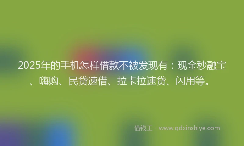 2025年的手机怎样借款不被发现有：现金秒融宝、嗨购、民贷速借、拉卡拉速贷、闪用等。