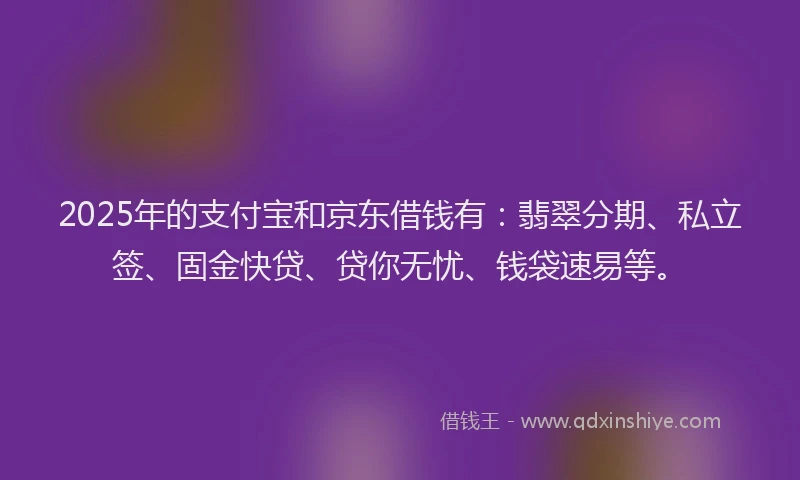 2025年的支付宝和京东借钱有：翡翠分期、私立签、固金快贷、贷你无忧、钱袋速易等。