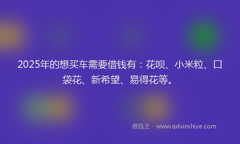 2025年的想买车需要借钱有：花呗、小米粒、口袋花、新希望、易得花等。