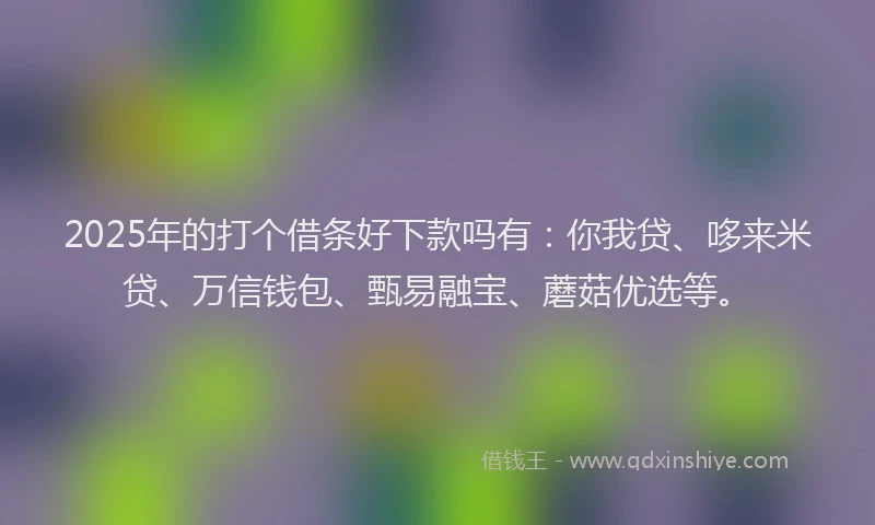 2025年的打个借条好下款吗有：你我贷、哆来米贷、万信钱包、甄易融宝、蘑菇优选等。
