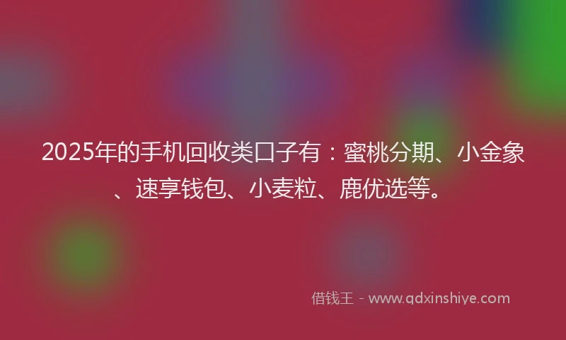 2025年的手机回收类口子有：蜜桃分期、小金象、速享钱包、小麦粒、鹿优选等。