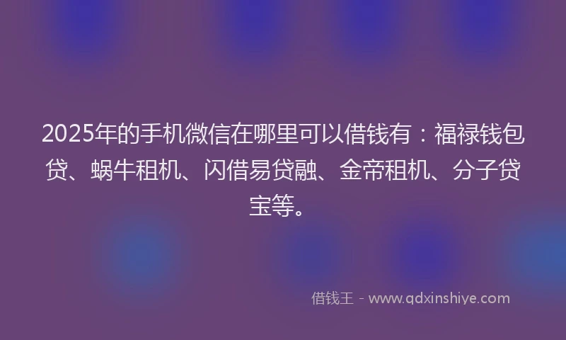 2025年的手机微信在哪里可以借钱有：福禄钱包贷、蜗牛租机、闪借易贷融、金帝租机、分子贷宝等。