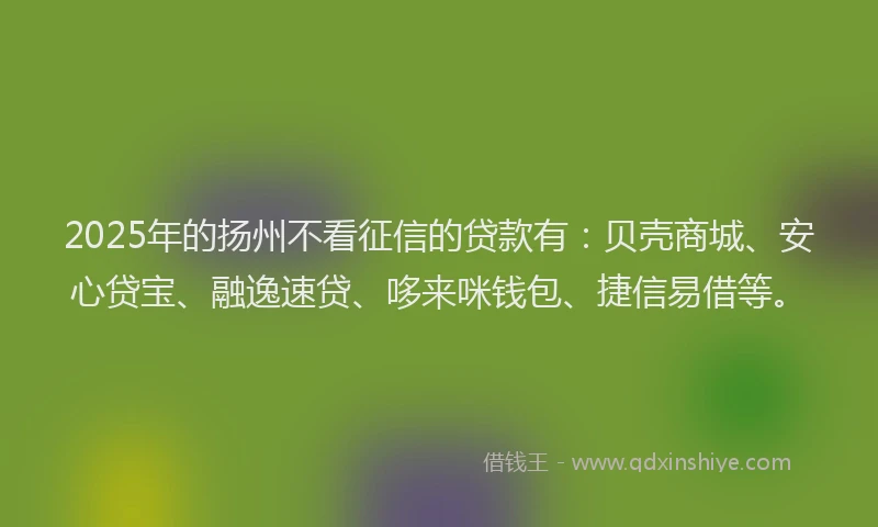 2025年的扬州不看征信的贷款有：贝壳商城、安心贷宝、融逸速贷、哆来咪钱包、捷信易借等。