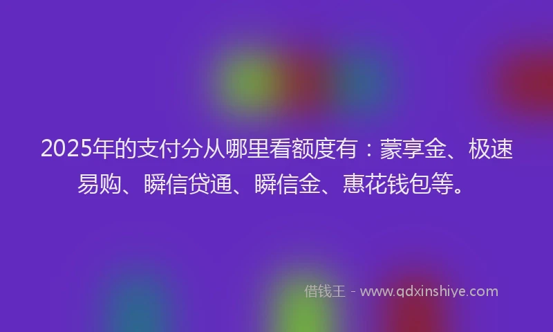 2025年的支付分从哪里看额度有：蒙享金、极速易购、瞬信贷通、瞬信金、惠花钱包等。