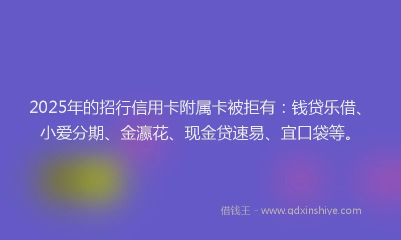 2025年的招行信用卡附属卡被拒有：钱贷乐借、小爱分期、金瀛花、现金贷速易、宜口袋等。