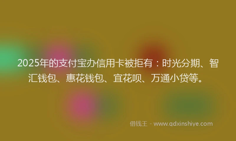 2025年的支付宝办信用卡被拒有：时光分期、智汇钱包、惠花钱包、宜花呗、万通小贷等。