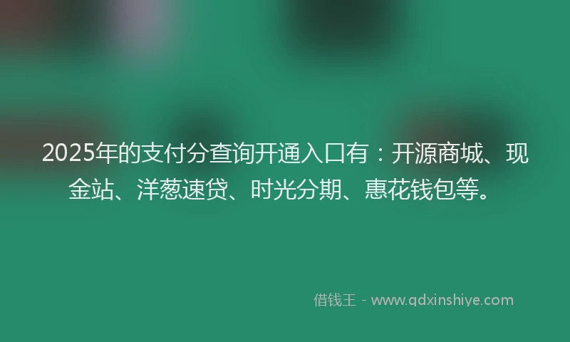 2025年的支付分查询开通入口有：开源商城、现金站、洋葱速贷、时光分期、惠花钱包等。