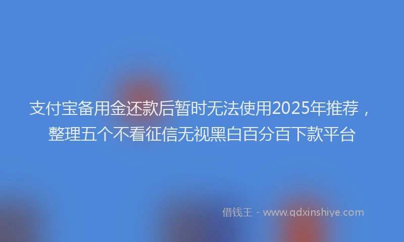 支付宝备用金还款后暂时无法使用2025年推荐，整理五个不看征信无视黑白百分百下款平台