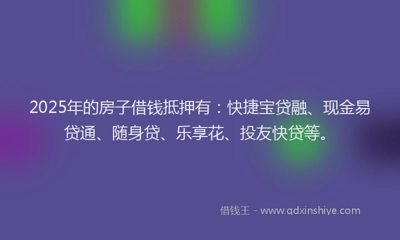 2025年的房子借钱抵押有：快捷宝贷融、现金易贷通、随身贷、乐享花、投友快贷等。