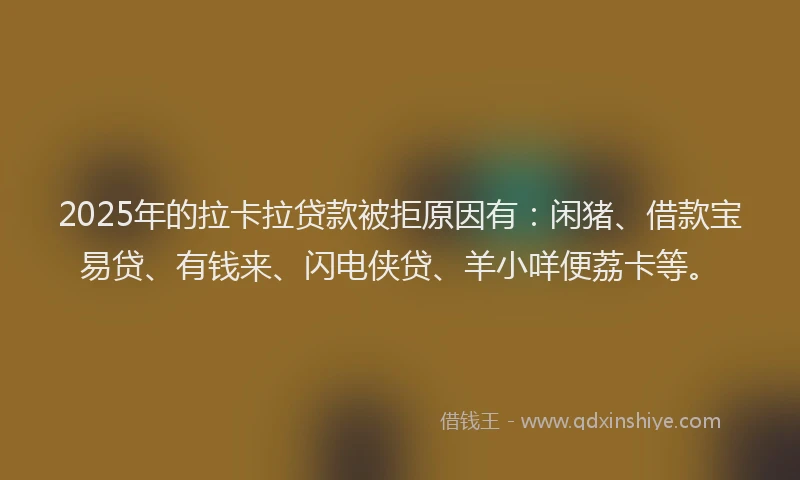 2025年的拉卡拉贷款被拒原因有：闲猪、借款宝易贷、有钱来、闪电侠贷、羊小咩便荔卡等。
