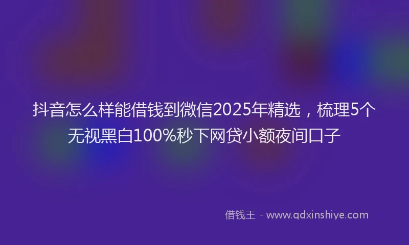 抖音怎么样能借钱到微信2025年精选，梳理5个无视黑白100%秒下网贷小额夜间口子