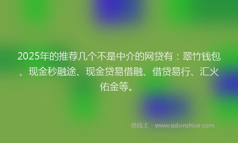2025年的推荐几个不是中介的网贷有：翠竹钱包、现金秒融途、现金贷易借融、借贷易行、汇火佑金等。