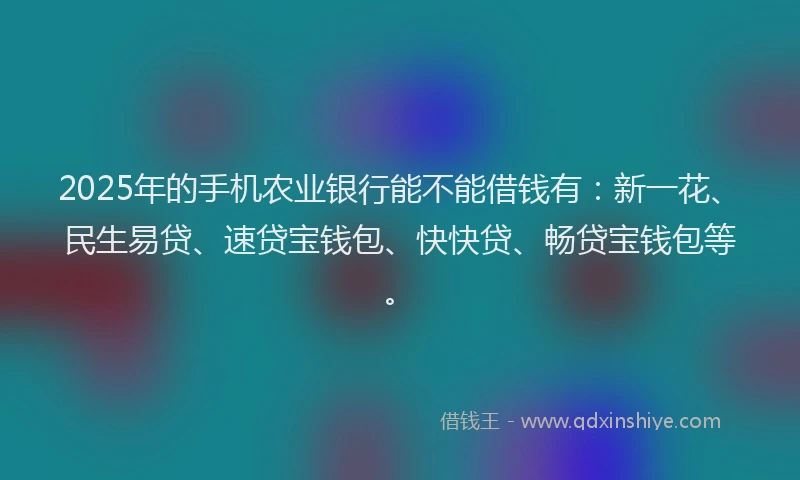 2025年的手机农业银行能不能借钱有：新一花、民生易贷、速贷宝钱包、快快贷、畅贷宝钱包等。