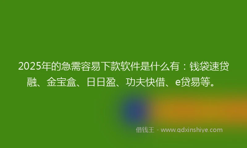 2025年的急需容易下款软件是什么有：钱袋速贷融、金宝盒、日日盈、功夫快借、e贷易等。