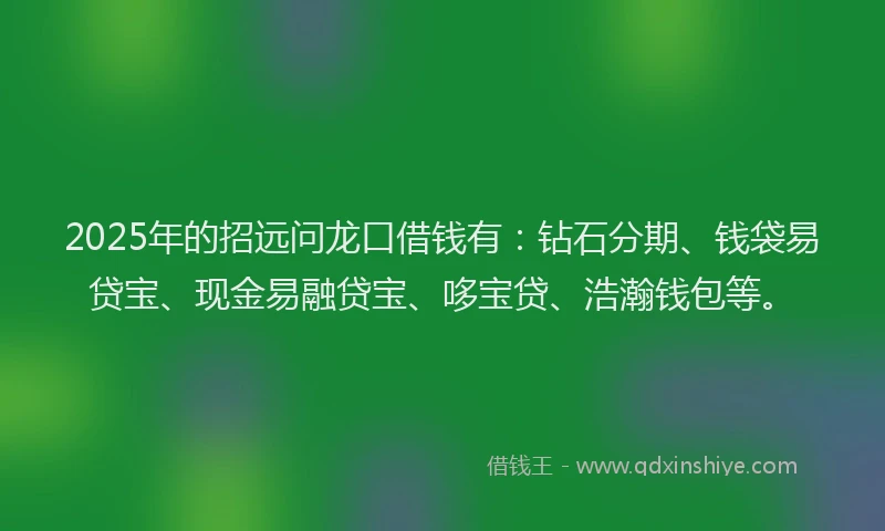2025年的招远问龙口借钱有：钻石分期、钱袋易贷宝、现金易融贷宝、哆宝贷、浩瀚钱包等。