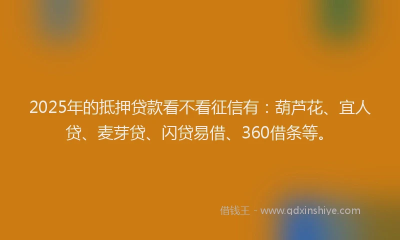 2025年的抵押贷款看不看征信有：葫芦花、宜人贷、麦芽贷、闪贷易借、360借条等。
