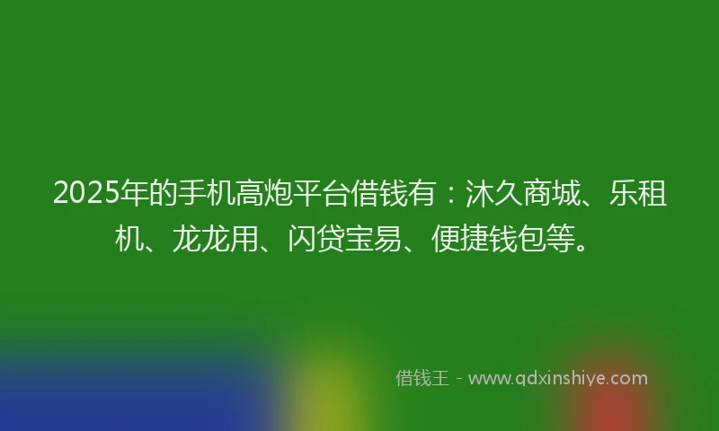 2025年的手机高炮平台借钱有：沐久商城、乐租机、龙龙用、闪贷宝易、便捷钱包等。