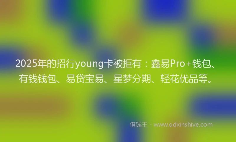 2025年的招行young卡被拒有：鑫易Pro+钱包、有钱钱包、易贷宝易、星梦分期、轻花优品等。