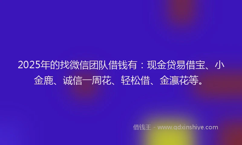 2025年的找微信团队借钱有：现金贷易借宝、小金鹿、诚信一周花、轻松借、金瀛花等。