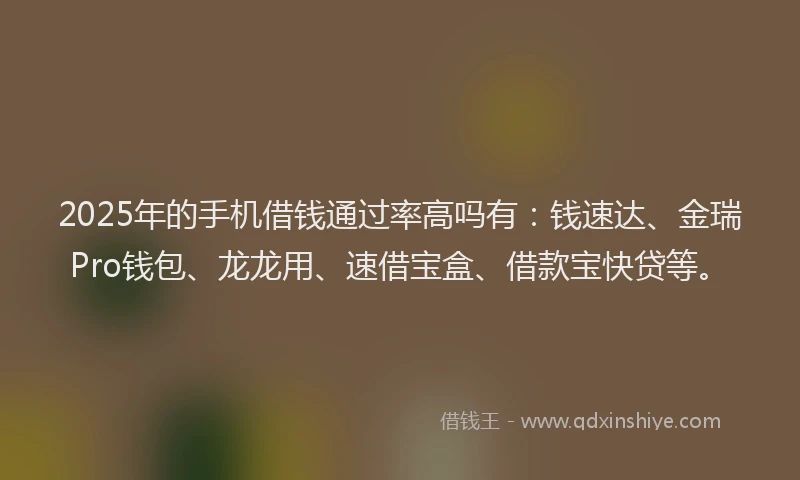 2025年的手机借钱通过率高吗有：钱速达、金瑞Pro钱包、龙龙用、速借宝盒、借款宝快贷等。